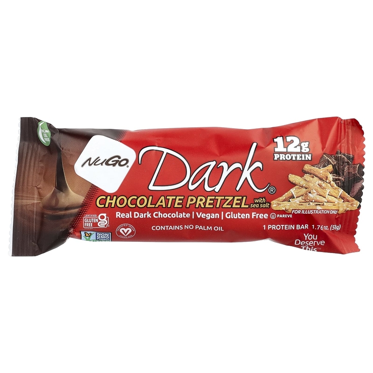 NuGo Nutrition, Dark®, протеиновые батончики, шоколадный крендель с морской солью, 12 батончиков, 50 г (1,76 унции)