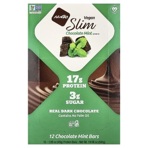 NuGo Nutrition, Slim®, веганские протеиновые батончики, шоколад и мята, 12 батончиков по 45 г (1,59 унции)