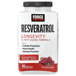 Force Factor, ресвератрол, средство для долголетия и омолаживания, ягодный вкус, 60 жевательных таблеток