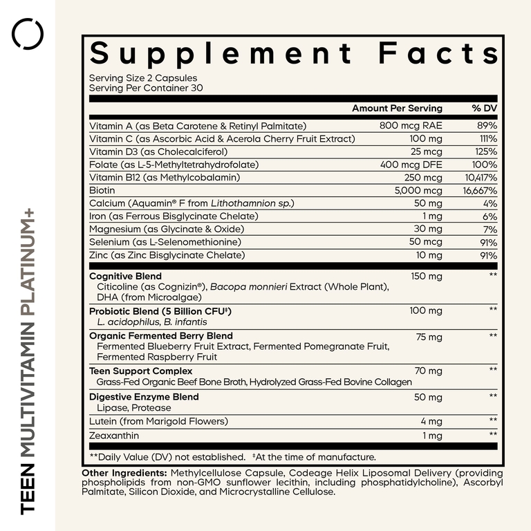 Codeage, Teen Multivitamin+, Platinum, 60 растительных капсул