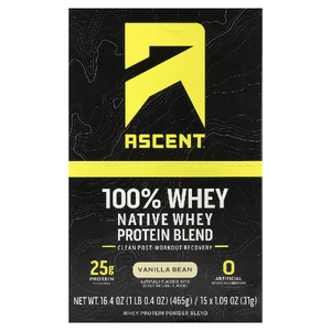 Ascent, Native Whey Protein Blend, Vanilla Bean, 15 Packets, 1.09 oz (31 g) Each