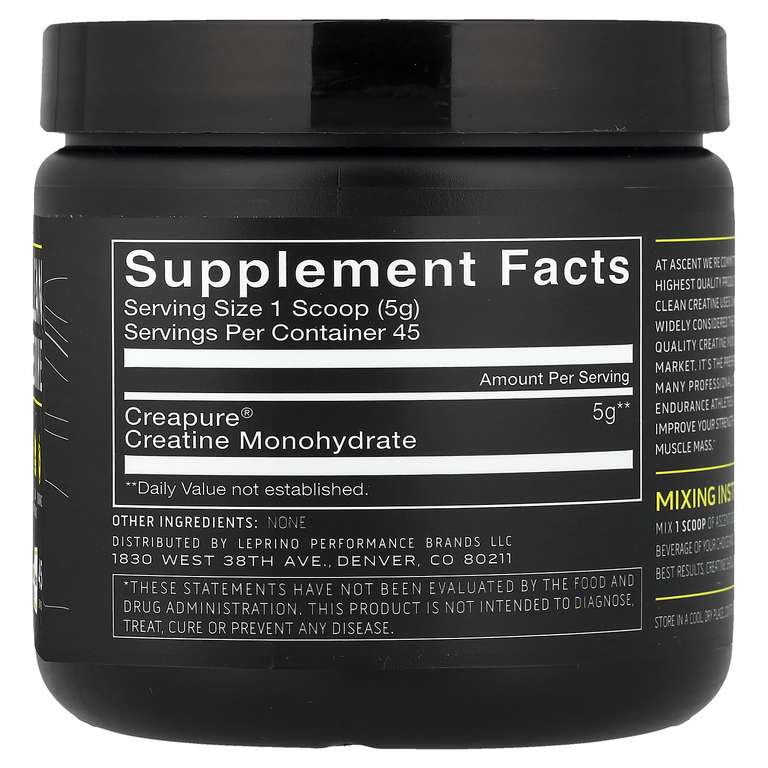 Ascent, Clean Creatine, Unflavored, 7.94 oz (225 g)