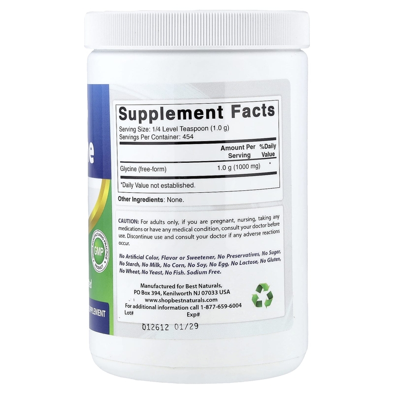 Best Naturals, глицин в порошке, 454 г (1 фунт)