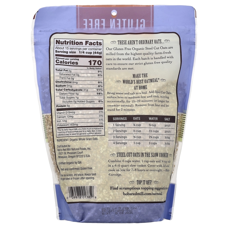 Bob's Red Mill, органический цельнозерновой овес, 680 г (24 унции)