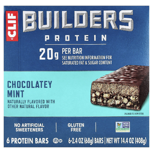 Clif Bar, Builders Protein Bar, Chocolatey Mint, 6 Bars, 2.4 oz (68 g) Each