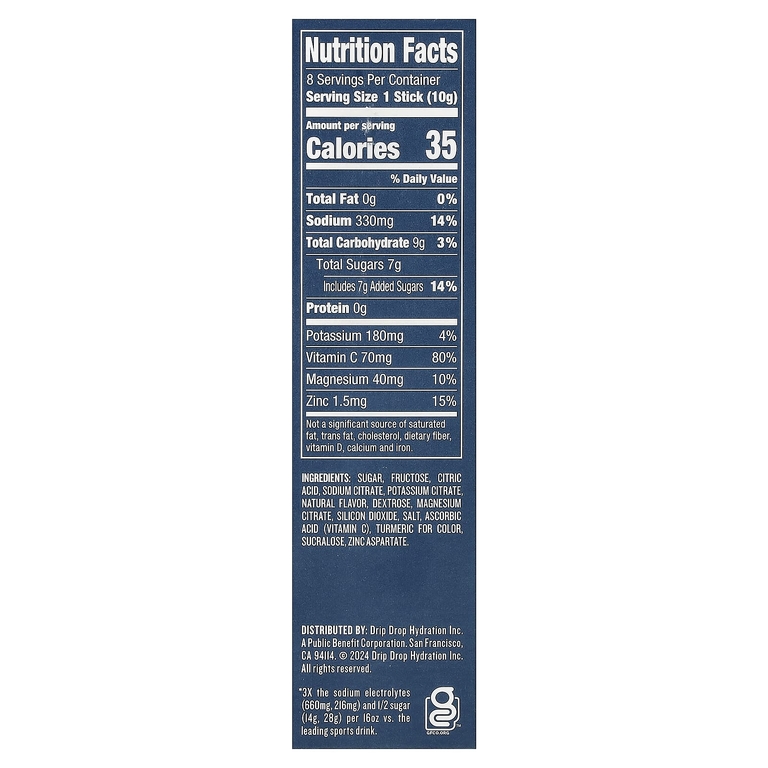DripDrop, Electrolyte Drink Mix, Lemon Lime, 8 Sticks, 0.35 oz (10 g) Each