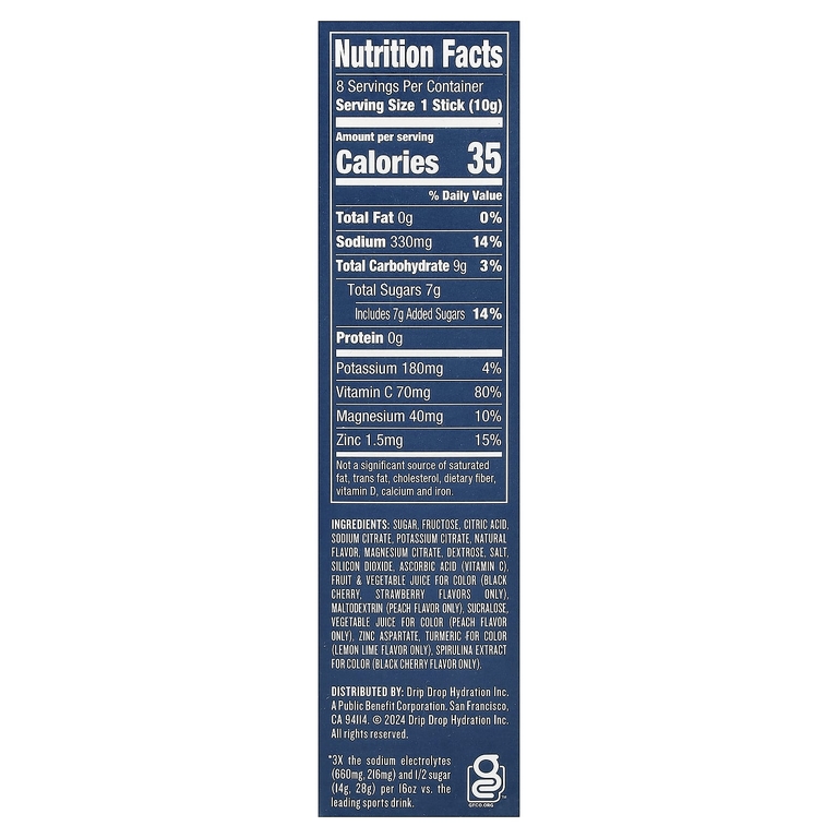 DripDrop, Electrolyte Drink Mix, Sunburst Variety, 8 Sticks, 0.35 oz (10 g) Each
