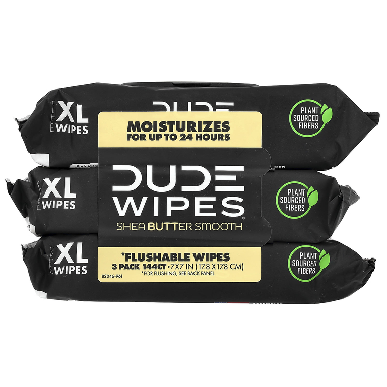 Dude Products, Flushable Wipes, XL, Shea Butter Smooth, 3 Pack, 48 Wipes Each
