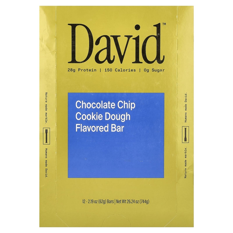 David Protein, Protein Bar, Chocolate Chip Cookie Dough, 12 Bars, 2.19 oz (62 g) Each