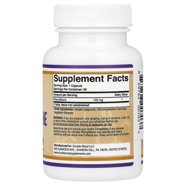 Double Wood Supplements, Pterostilbene, 100 mg, 60 Capsules