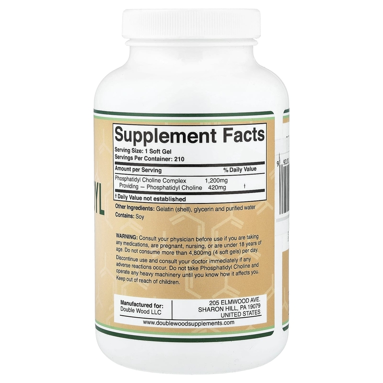 Double Wood Supplements, фосфатидилхолин, 1200 мг, 210 капсул