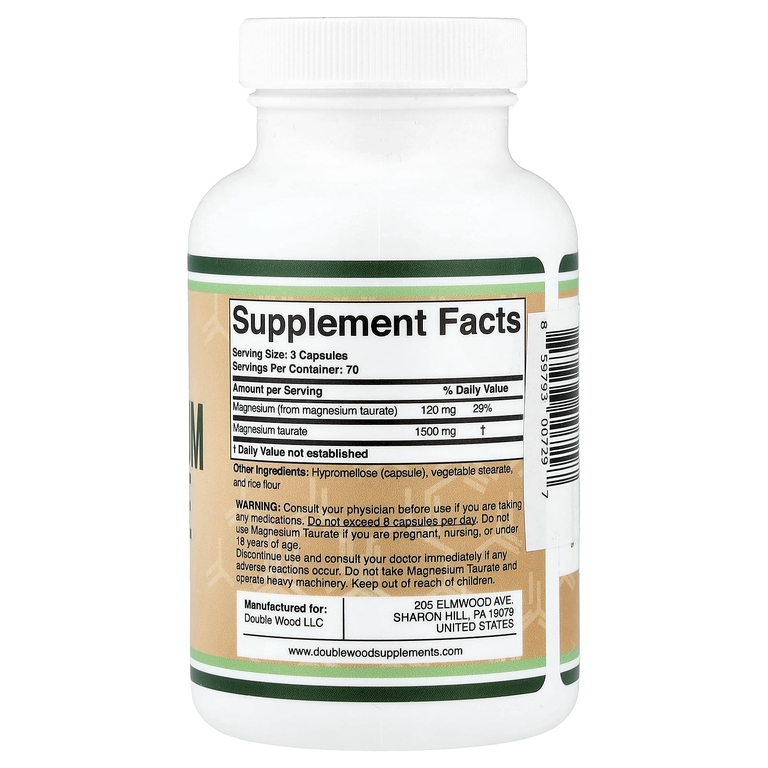 Double Wood Supplements, таурат магния, 210 капсул (500 мг в 1 капсуле)