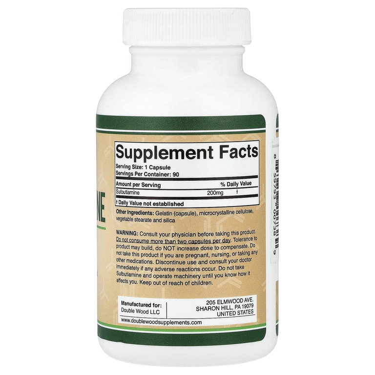 Double Wood Supplements, Сульбутиамин, 200 мг, 90 капсул