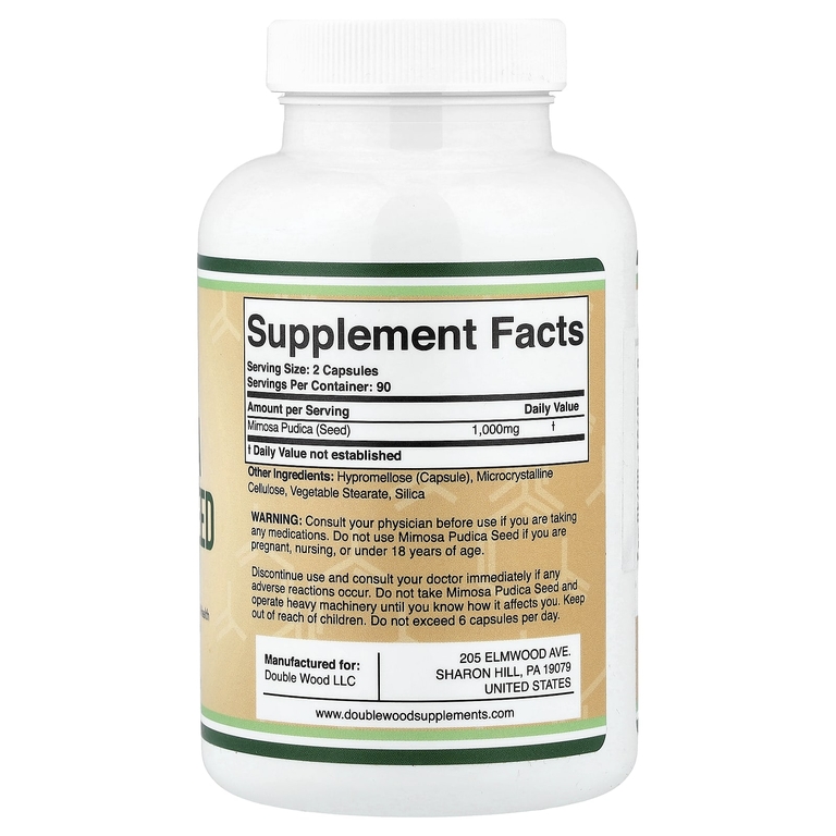 Double Wood Supplements, семена Mimosa pudica, 180 капсул (500 мг в 1 капсуле)