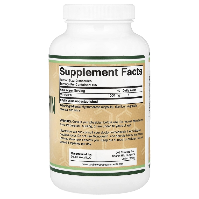Double Wood Supplements, монолаурин, 210 капсул (500 мг в 1 капсуле)