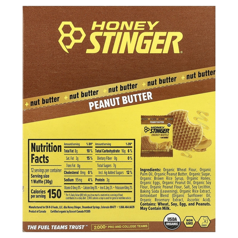 Honey Stinger, Energy, вафли с ореховой пастой, арахисовая паста, 12 вафель, 30 г (1,06 унции) каждая