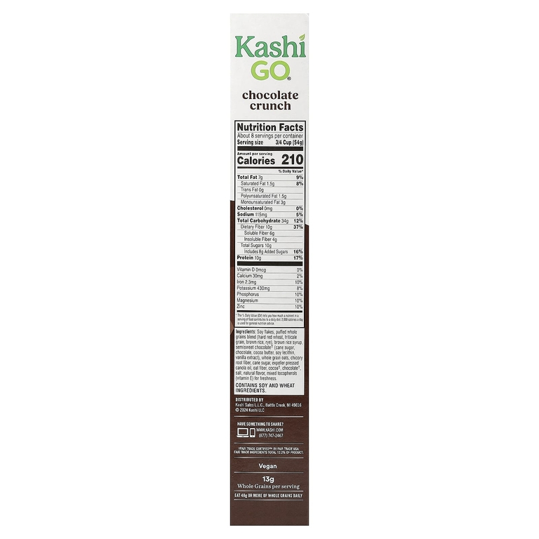 Kashi, GO®, хлопья с протеином и клетчаткой, хрустящая шоколадная крошка, 453 г (16 унций)