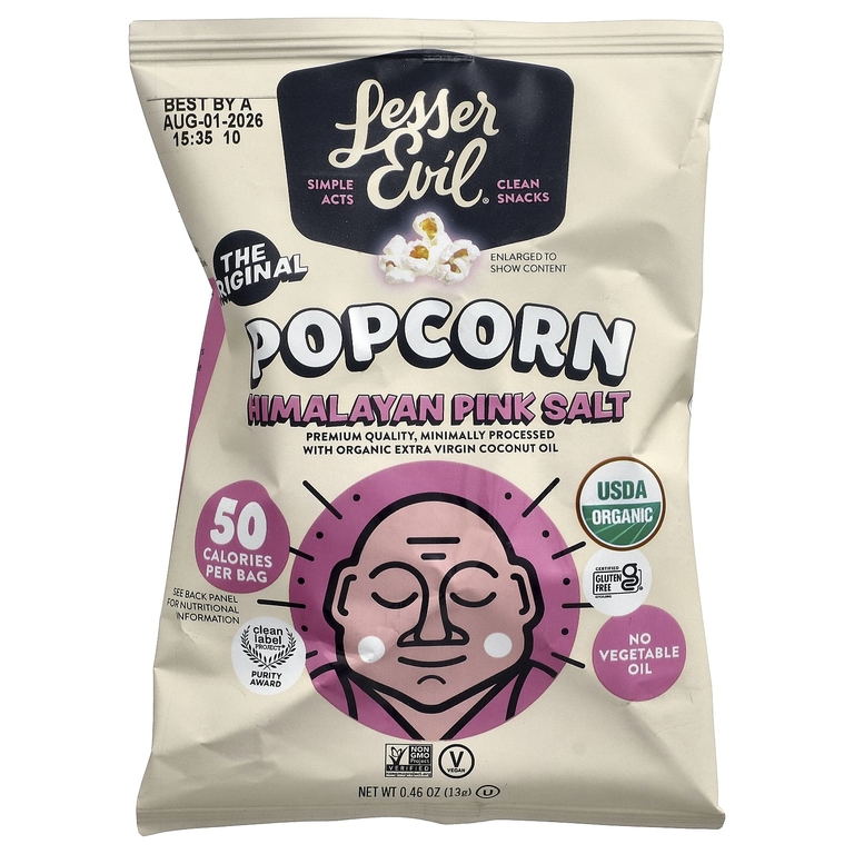 LesserEvil, Organic Popcorn, Snack Pack, Himalayan Pink Salt, 8 Bags, 0.46 oz (13 g) Each