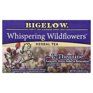 Bigelow, Whispering Wildflowers™, травяной чай с L-теанином, без кофеина, 18 чайных пакетиков, 25 г (0,9 унции)