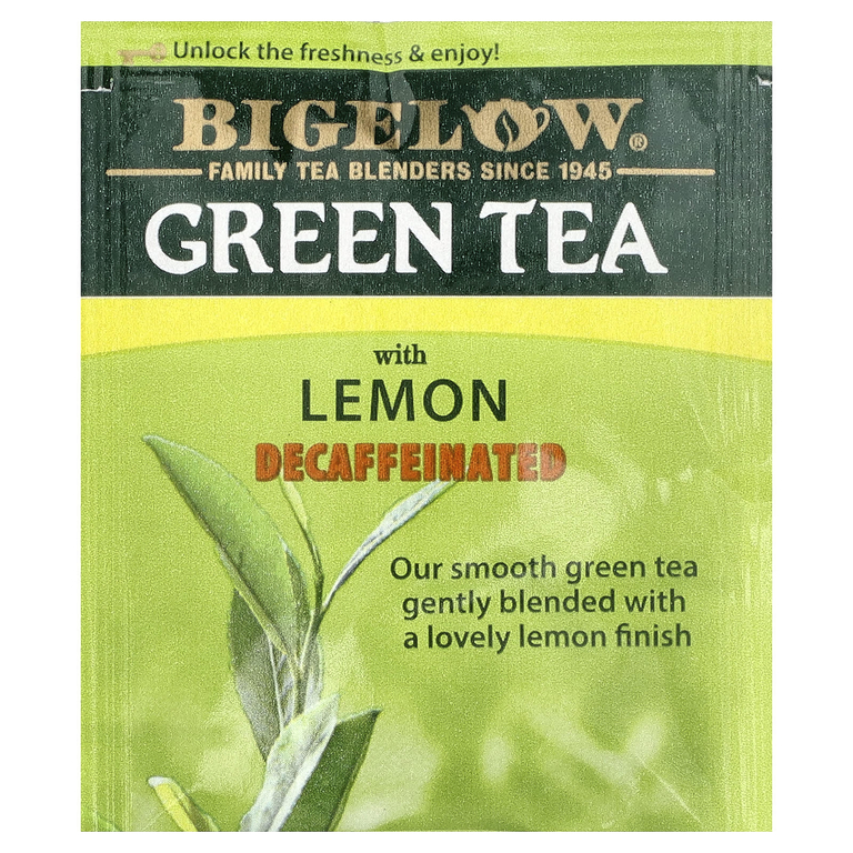 Bigelow, зеленый чай с лимоном, без кофеина, 20 чайных пакетиков, 25 г (0,91 унции)