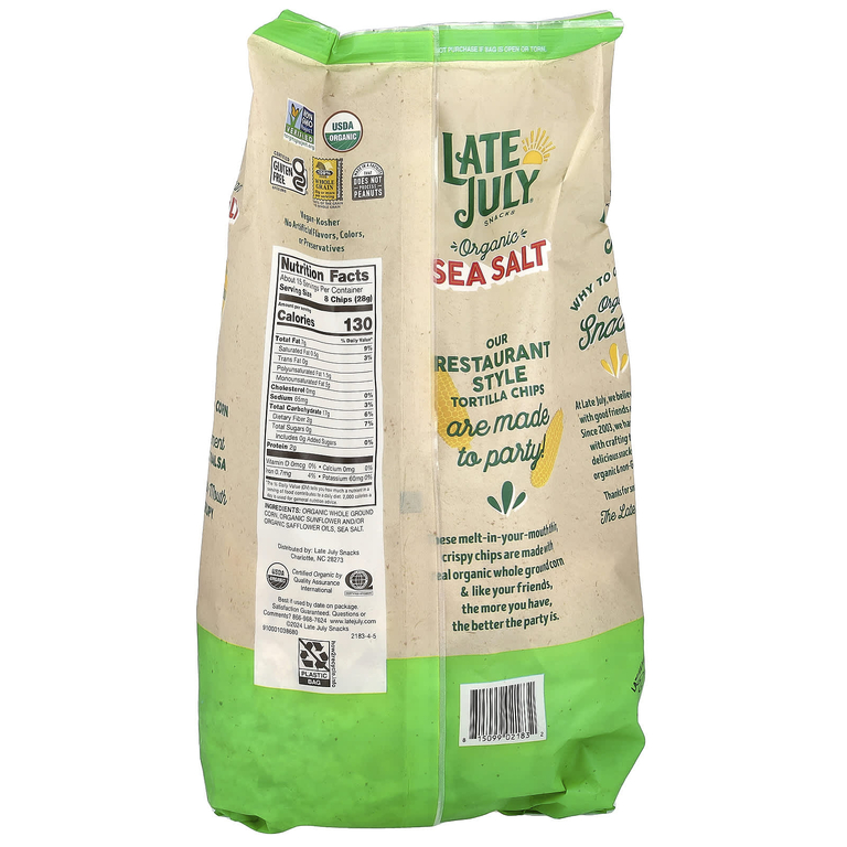 Late July, Organic Tortilla Chips, Thin & Crispy, Sea Salt, 14.75 oz (418 g)