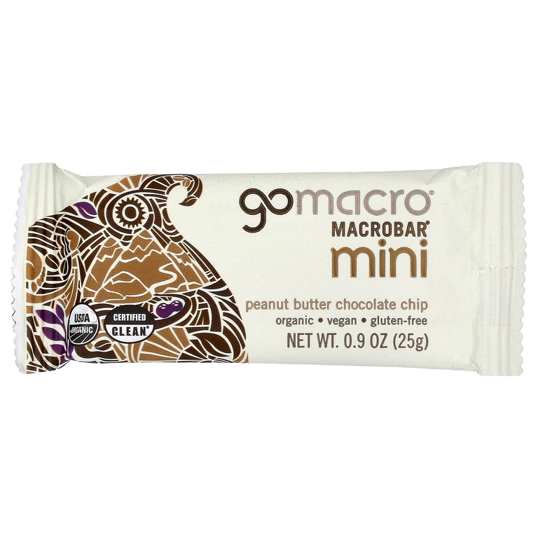 GoMacro, MacroBar® мини, арахисовая паста и шоколадная крошка, 8 батончиков по 25 г (0,9 унции)