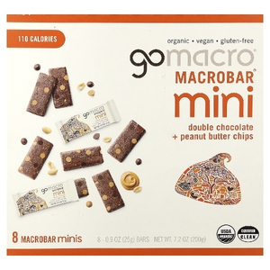 GoMacro, MacroBar® мини, двойной шоколад и чипсы с арахисовой пастой, 8 батончиков по 25 г (0,9 унции)