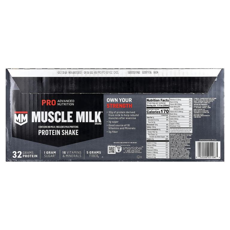Muscle Milk, Pro Advanced Nutrition, Protein Shake, Knockout Chocolate, 12 Cartons, 11 fl oz (330 ml) Each