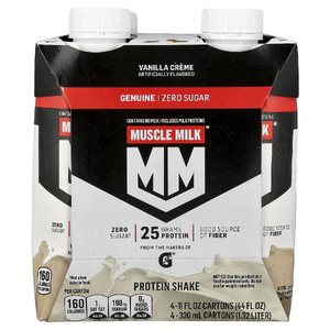 Muscle Milk, Genuine, Protein Shake, Vanilla Creme, 4 Cartons, 11 fl oz (330 ml) Each