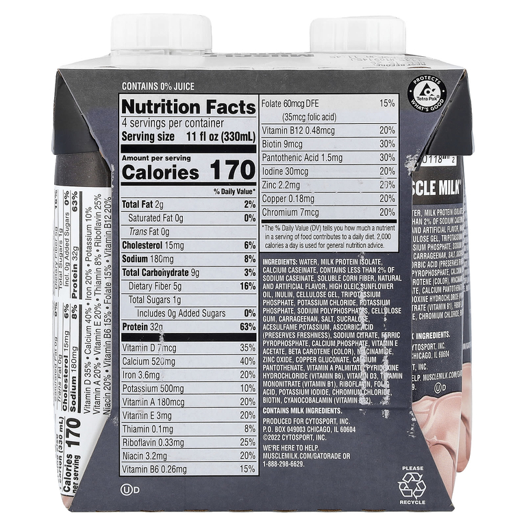 Muscle Milk, Pro Advanced Nutrition, Protein Shake, Slammin' Strawberry, 4 Cartons, 11 fl oz (330 ml) Each
