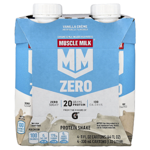 Muscle Milk, Zero, Protein Shake, Vanilla Crème, 4 Cartons, 11 fl oz (330 ml) Each