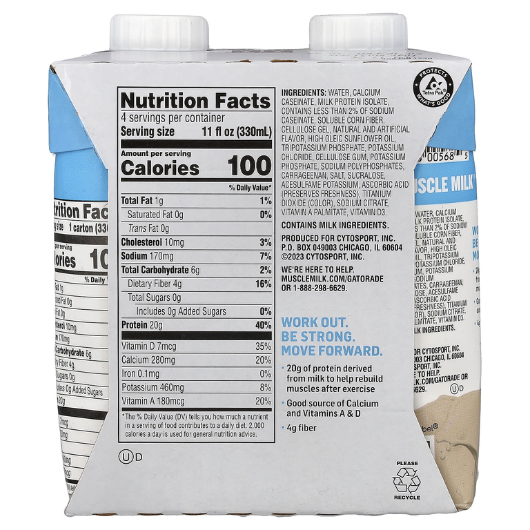 Muscle Milk, Zero, Protein Shake, Vanilla Crème, 4 Cartons, 11 fl oz (330 ml) Each