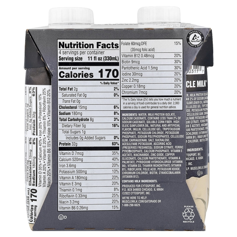 Muscle Milk, Pro Advanced Nutrition, Protein Shake, Intense Vanilla, 4 Cartons, 11 fl oz (330 ml) Each