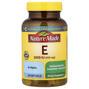 Nature Made, витамин E, 450 мг (1000 МЕ), 60 мягких таблеток