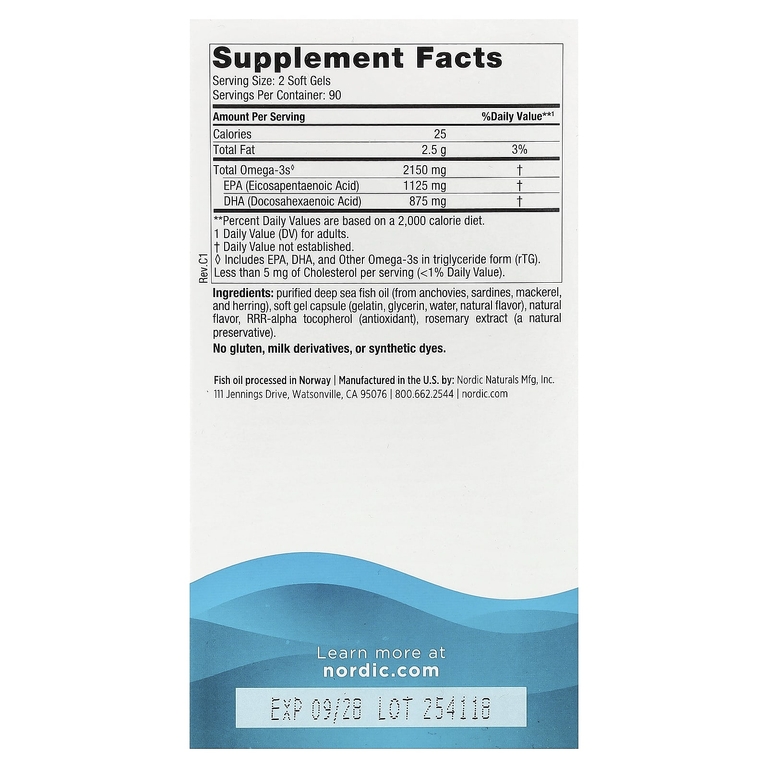 Nordic Naturals, Ultimate Omega® 2X, лимон, 180 капсул (1075 мг в 1 капсуле)