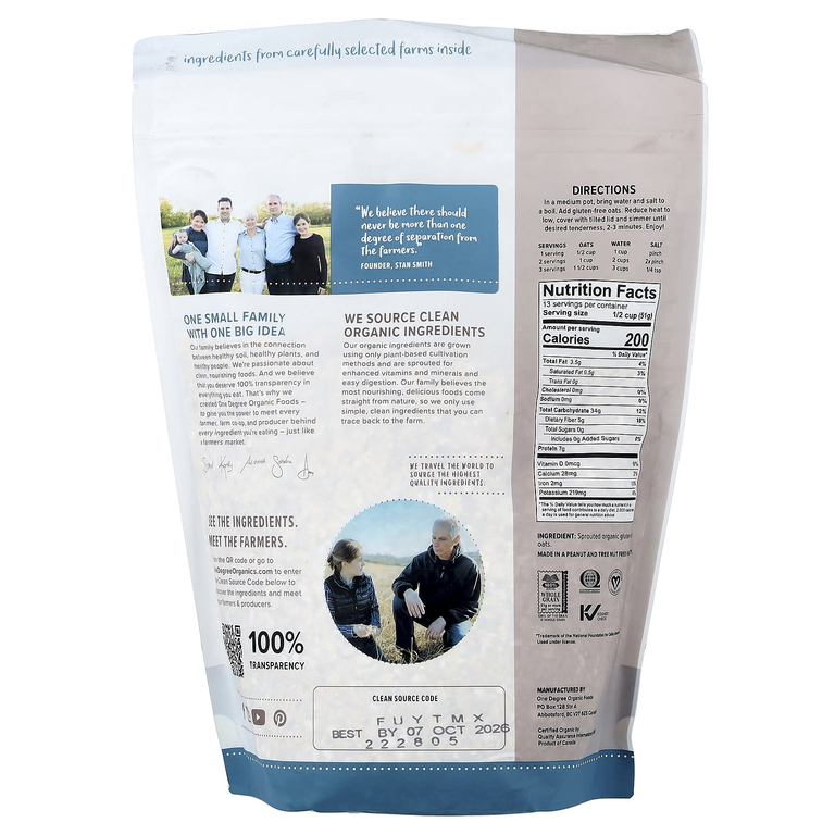 One Degree Organic Foods, пророщенный овес, 680 г (24 унции)