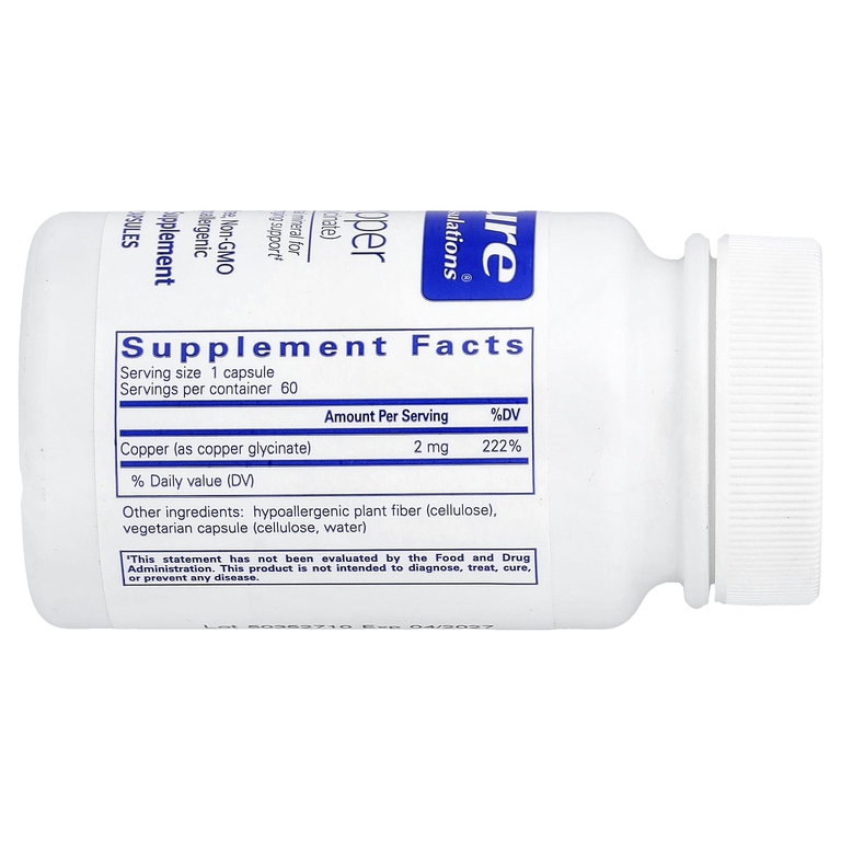 Pure Encapsulations, медь (глицинат), 60 капсул (2 мг в 1 капсуле)