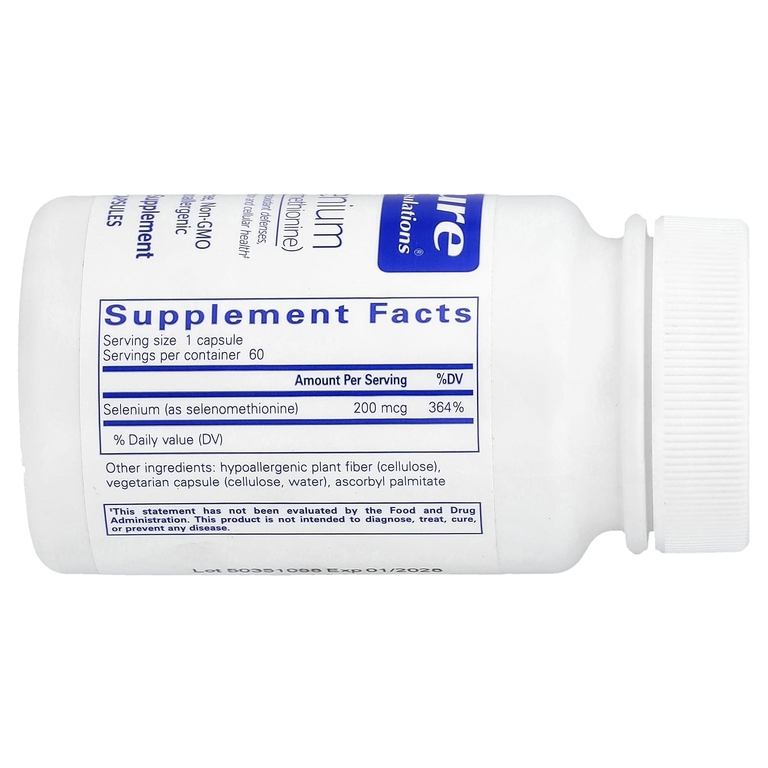 Pure Encapsulations, селен (селенометионин), 60 капсул (200 мг в 1 капсуле)