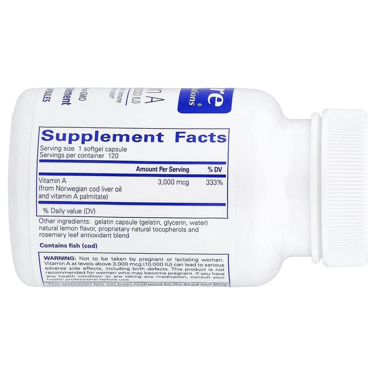 Pure Encapsulations, витамин А, 3000 мкг (10000 МЕ), 120 мягких желатиновых капсул
