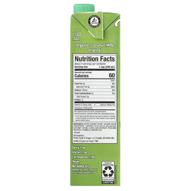 Pacific Foods, органическое кокосовое молоко, оригинальное, 946 мл (32 жидк. унции)