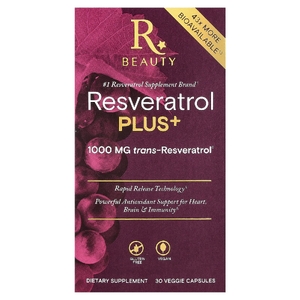 Reserveage Beauty, ресвератрол плюс+, 30 растительных капсул