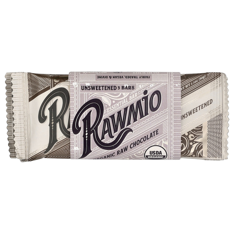 Rawmio, органический необработанный шоколад, без подсластителей, 100% какао, 3 плитки по 30 г (1,1 унции)