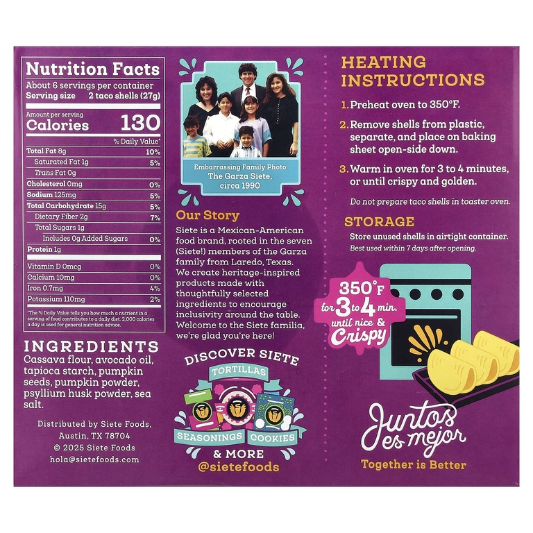 Siete, Grain Free Taco Shells, 12 Shells, 5.5 oz (156 g)