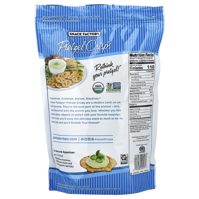 Snack Factory, Organic Pretzel Crisps, Original, 9.35 oz (265 g)
