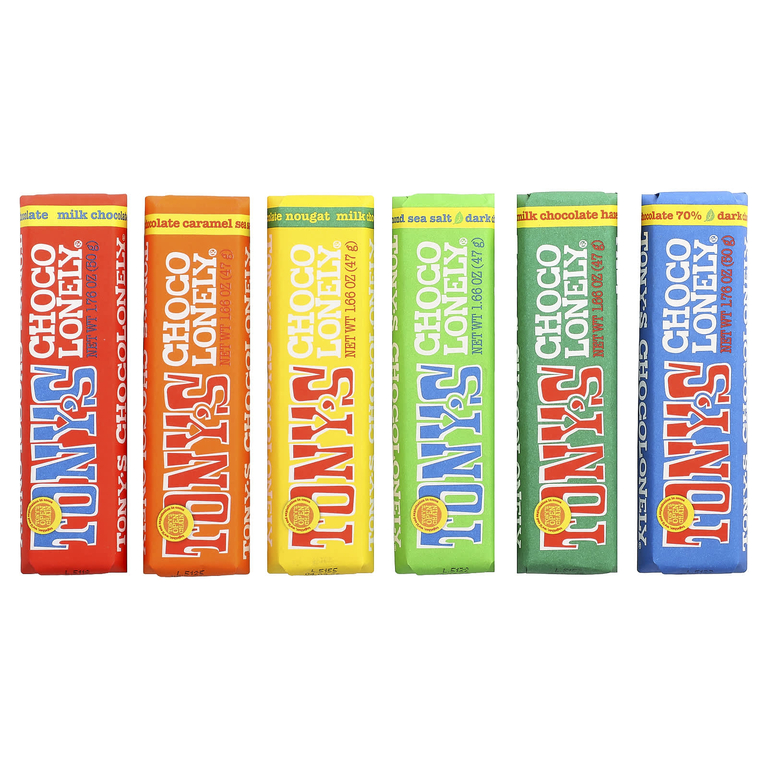 Tony's Chocolonely, Rainbow Tasting Pack, 6 батончиков, 288 г (10,16 унции)