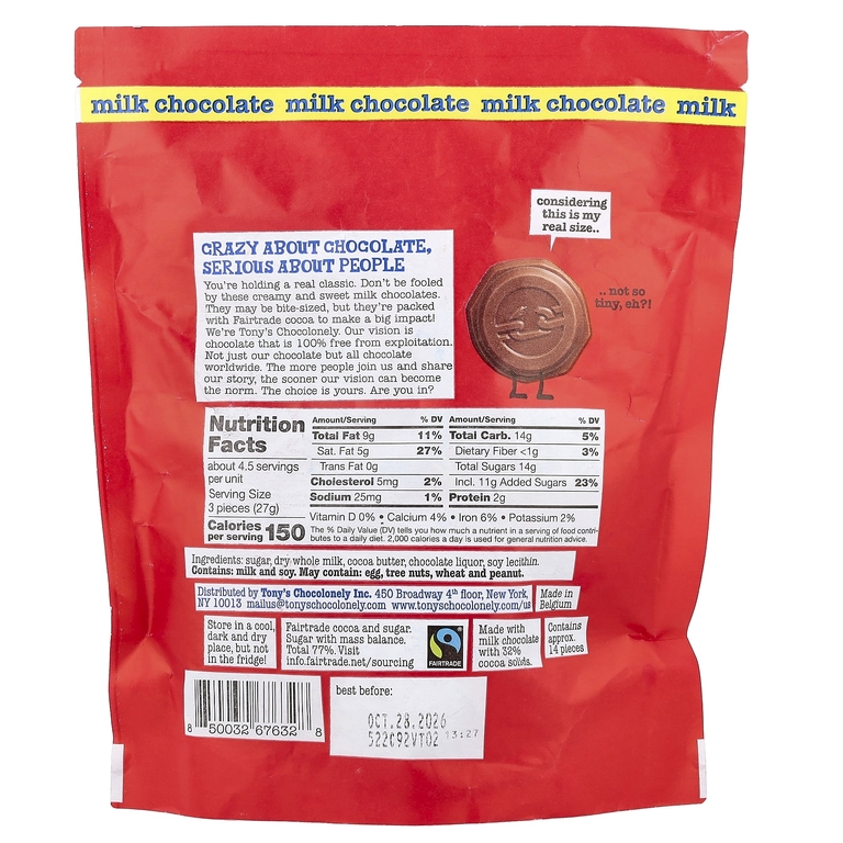 Tony's Chocolonely, крошечный молочный шоколад, 14 шт. по 9 г (0,32 унции) (Товар снят с продажи) 