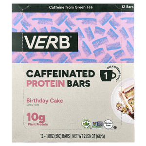 Verb Energy, Caffeinated Protein Bar, Birthday Cake, 12 Bars, 1.8 oz (51 g) Each