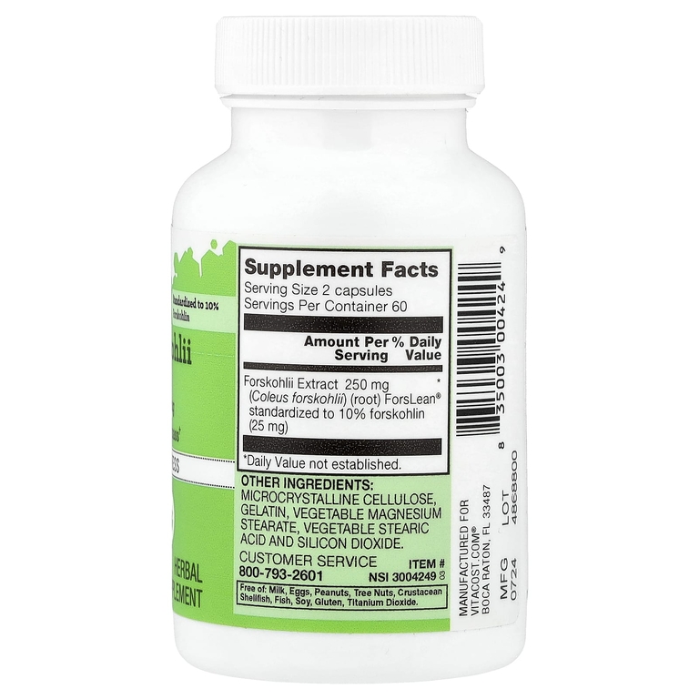 Vitacost, Coleus Forskohlii Extract, 250 mg , 120 Capsules (125 mg per Capsule)