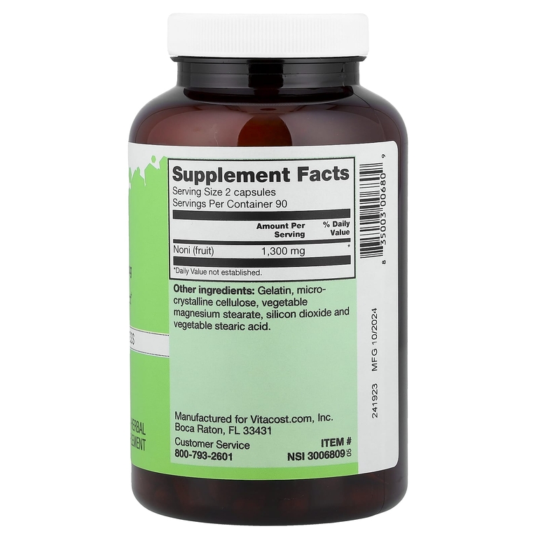 Vitacost, плоды нони, 180 капсул (650 мг в 1 капсуле)
