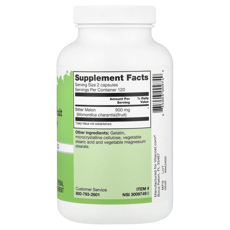 Vitacost, плоды горькой дыни, 240 капсул (450 мг в 1 капсуле)